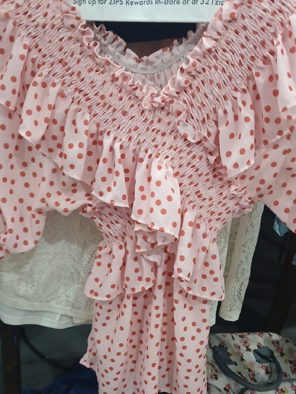 Pink Polka Dot Ruffle Blouse